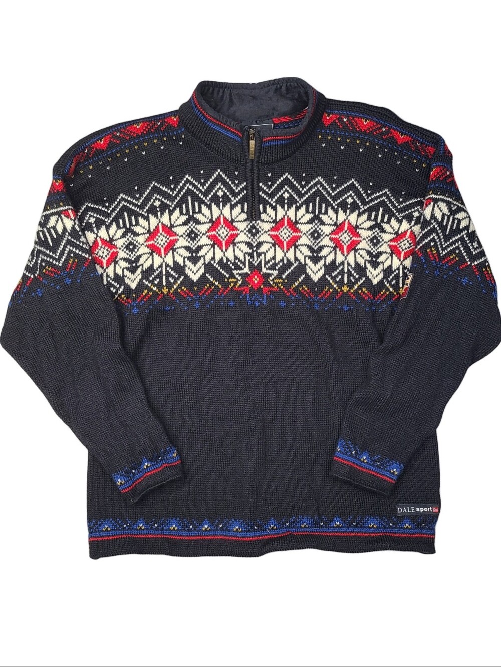 Vtg Dale Of Norway Sweater Mens Large Black US Ski Team Nordic Quarter Zip Wool